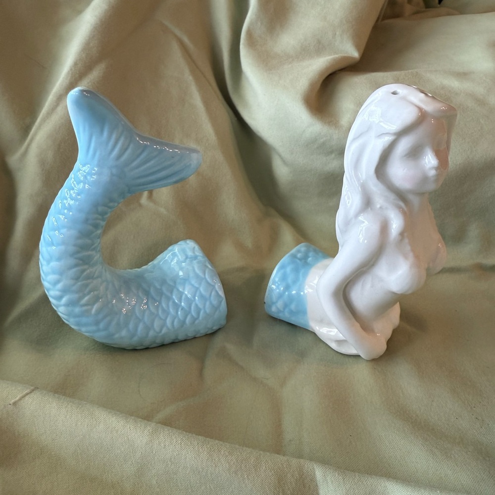 Blue and White Ceramic Mermaid Tail Figurine